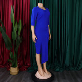 Office Lady Solid Half Sleeve Bodycon Dress