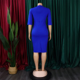 Office Lady Solid Half Sleeve Bodycon Dress