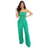 Sexy Low Back Shirred Straight Leg Halter Jumpsuit