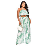 Tie Dye Halter Low Back Crop Top Loose Print Pants 2PCS Set