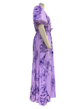 Floral Print Short Sleeve V Neck Loose Maxi Dress