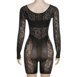 Sexy See-Through Cutout Long Sleeve Bodycon Rompers