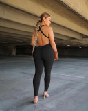 Sexy Cross Back Solid Sleeveless Tight Sports Jumpsuit
