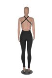 Sexy Cross Back Solid Sleeveless Tight Sports Jumpsuit