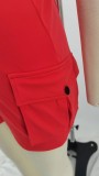 Solid Casual Button Flap Pocket Shirt and Shorts 2PCS Set