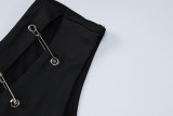 Black Pin Cutout Slash Shoulder Sleeveless Sexy Bodycon Slit Dress