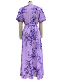 Floral Print Short Sleeve V Neck Loose Maxi Dress