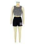 Striped Cropped Tank Top Shorts Set Summer Sexy Casual Two Pieces