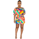 Colorful Print Off Shoulder Casual Rompers