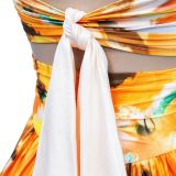 Print Halter Lace Up Cutout Slit Maxi Dress