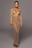 Sexy Hollow Out Plunge Neck Slit Knitted Beach Dress