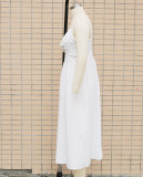 Solid Cutout Low Back Slim Waist Cami Slit Long Dress