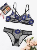 Plus Size Embroidered See Through Sexy 2PCS Lingerie Set