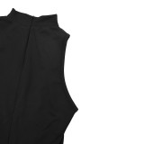 Black Floral Mesh Sleeveless Jumpsuit for Women