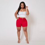 Plus Size 2PCS Set Sexy Letter Print Contrast Tube Top and Shorts(without Belt)