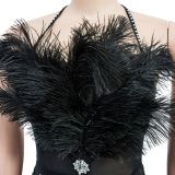 Fashion Solid Feather Trim Strapless Ruched Bodycon Dress