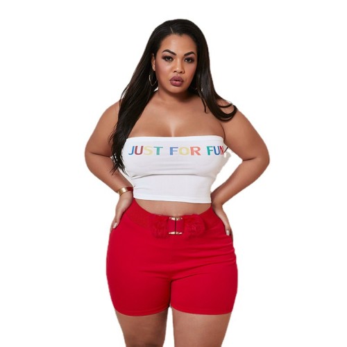 Plus Size 2PCS Set Sexy Letter Print Contrast Tube Top and Shorts(without Belt)