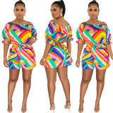 Colorful Print Off Shoulder Casual Rompers