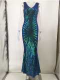 Sexy Sequin V-Neck Sleeveless Mermaid Evening Dress