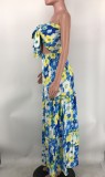 Floral Printed Strapless Tie Front Crop Top and Long Skirt 2PCS Set