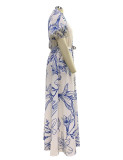 Floral Print Short Sleeve V Neck Loose Maxi Dress