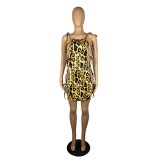 Sexy Nightclub Lace Up Hollow Out Leopard Print Cami Dress