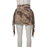 Trendy Camo Print Tassel Mini Skirt