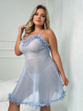 Sexy Blue See-Through Cami Ruffles Night Dress