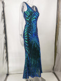 Sexy Sequin V-Neck Sleeveless Mermaid Evening Dress