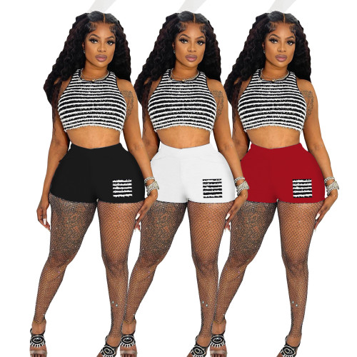 Striped Cropped Tank Top Shorts Set Summer Sexy Casual Two Pieces