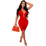 Pure Color Low Back Plunge Neck Halter Sleeveless Sexy Rompers