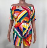 Colorful Print Off Shoulder Casual Rompers