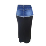 Casual Stylish Patchwork Denim Slit Skirt