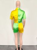 Colorblock Pocket Short Sleeve Shirt and Shorts 2PCS Set