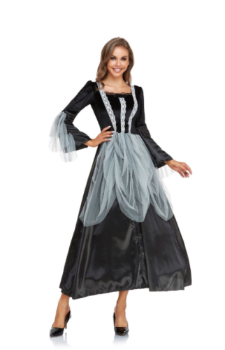 Halloween Vampire Costume Black Mystery Queen Long Dress Prom Party Costume