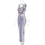 Ladies Trendy Printed U-Neck Sleeveless Bodycon Midi Dress