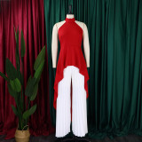 Sleeveless Irregular High Low Top and Wide-leg Pleated Pants 2-Piece Set