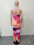 Sexy Strapless Positioning Print Slit Back Maxi Dress
