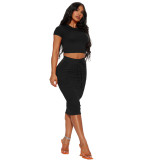 Sexy Solid Short Sleeve Crop Top and Skirt 2-Piece Set
