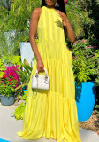 Yellow Sleeveless Loose Pocket Maxi Dress