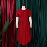 Elegant Short Sleeve A-Line Dress