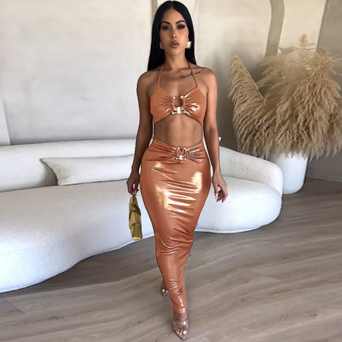 Sexy Metallic Cut Out Bodycon Long Cami Dress