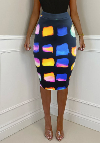 Casual High Waisted Print Bodycon Midi Skirt