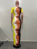 Print V-Neck Short Sleeve Print Bodycon Maxi Dress