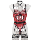 High Stretch Mesh Halter See-Through Bodysuit Sexy 2PCS Lingerie Set