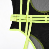 High Stretch Mesh Halter See-Through Bodysuit Sexy 2PCS Lingerie Set