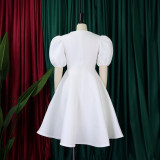 Round Neck Puff Sleeve Short Sleeve A-Line Party Dress