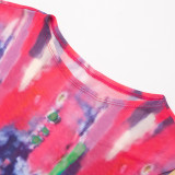 Street Fashion Print Mesh T-Shirt Crop Top + Shorts 2PCS Set