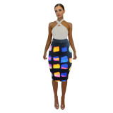 Casual High Waisted Print Bodycon Midi Skirt
