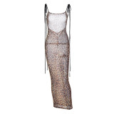 Sexy Backless See-Through Mesh Tie Shoulder Maxi Dress